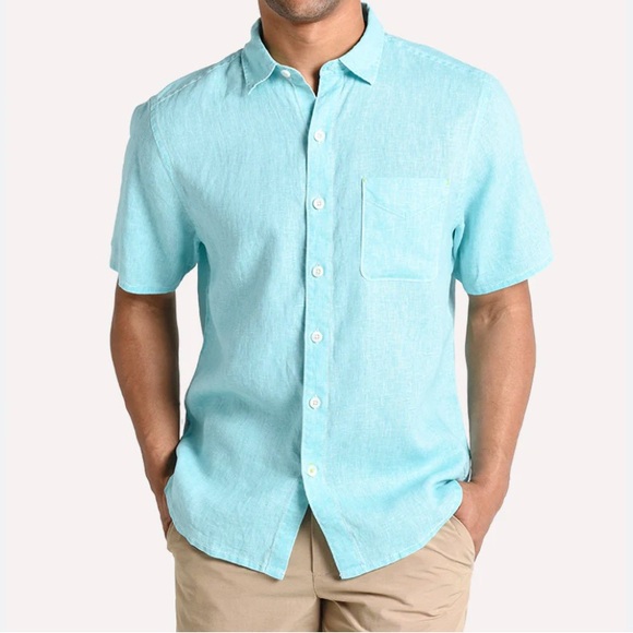 Banana Republic Other - 100% Linen Men's Light Blue Short Sleeve Shirt banana Republic